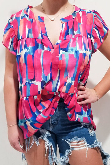 Coming In Hot Top- Fuchsia/ Blue