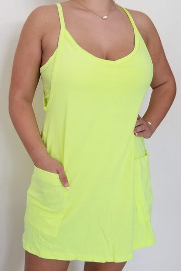 Your Shot Active Dress With Romper Lining- Neon Yellow