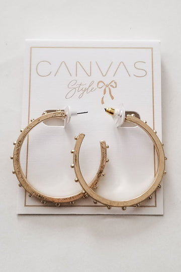 Mia Studded Metal Hoop Earrings- Worn Gold
