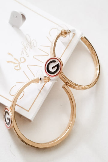 GA Bulldogs Enamel Logo Hoop Earrings- Black/Red