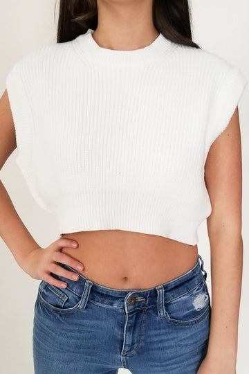 Sweet Smiles Crop Sweater Top- Ivory