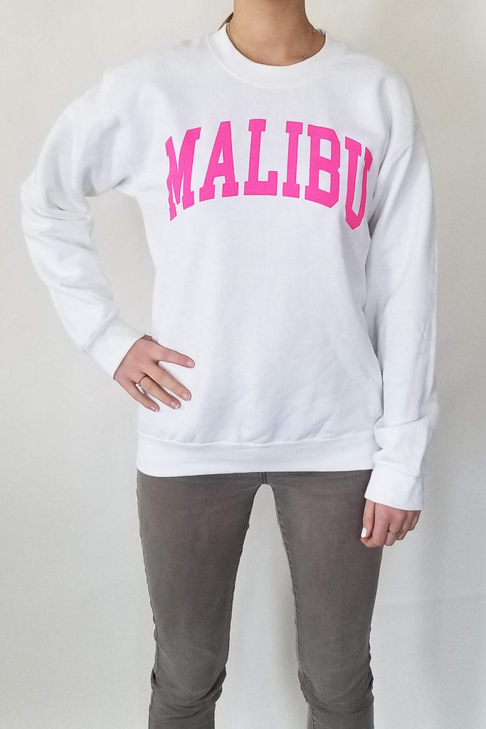 Malibu Graphic Sweatshirt- White/Pink