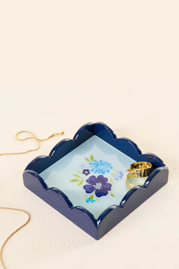 Scalloped Trinket Tray - Dainty Floral Navy