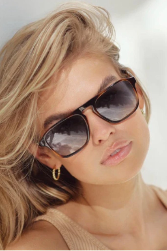 WMP Eyewear Emerson Sunglasses- Whiskey Brown Tortoise / Blue Gradient Lens