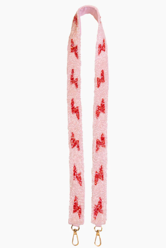 Beaded Guitar Strap - Pink Lightning Bolt