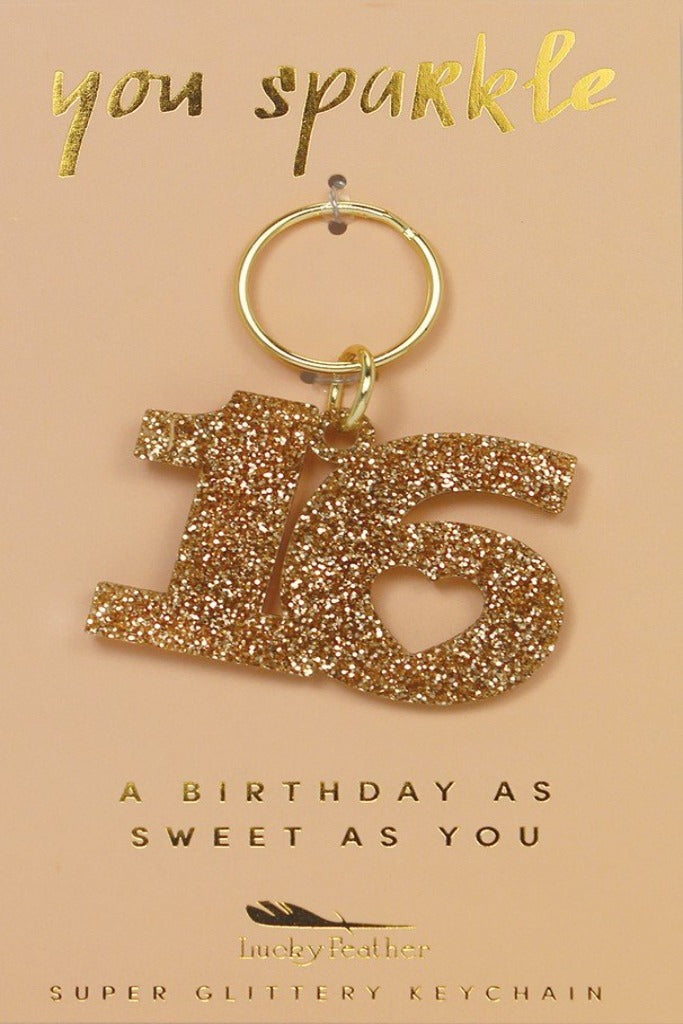 Gold Glitter Keychain- Sweet 16