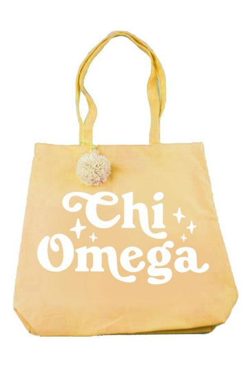 Retro Sorority Pom Pom Tote Bag - Chi Omega
