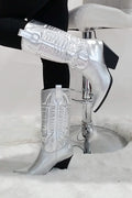 Looking On Cowboy Boots- Silver Metallic