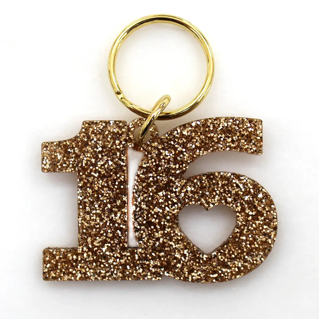 Gold Glitter Keychain- Sweet 16