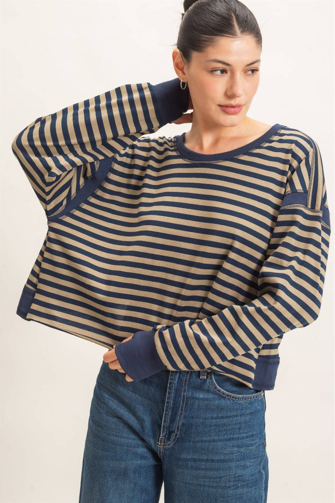 May I Striped Long Sleeve Top - Navy