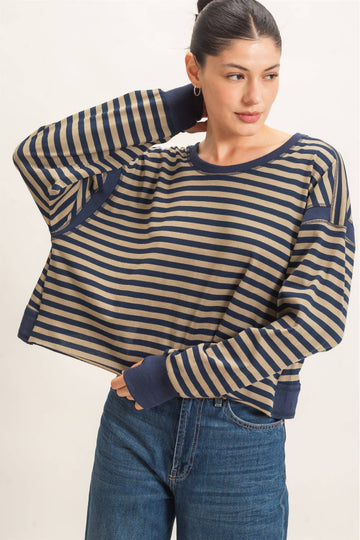 May I Striped Long Sleeve Top - Navy