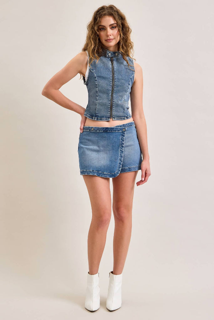 Fun Feels Asymmetrical Mini Skort - Denim