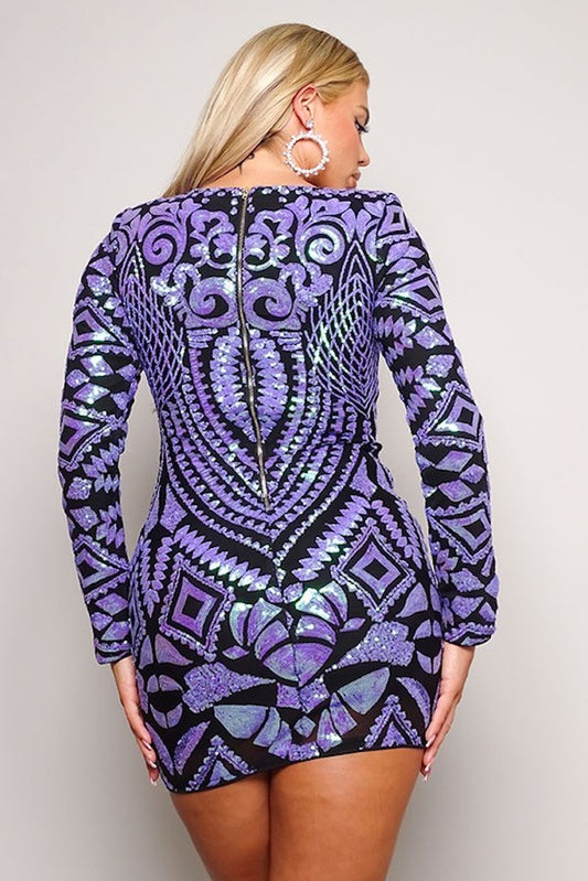 Just My Luck Sequin Mini Dress- Purple