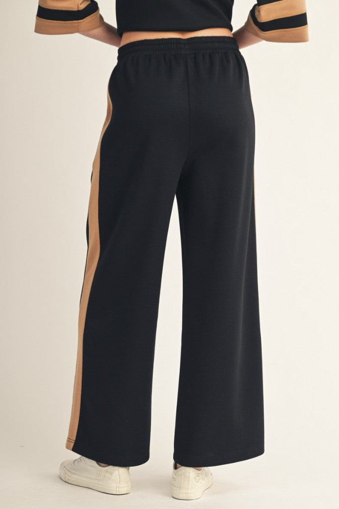 Enjoy Bliss Contrast Wide Leg Sweatpants - Black