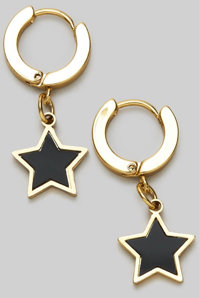 Star Hoop Earrings- Black/Gold
