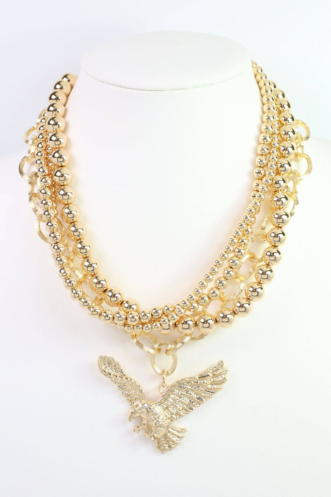 Bree Beaded Layered Necklace Eagle  - Gold