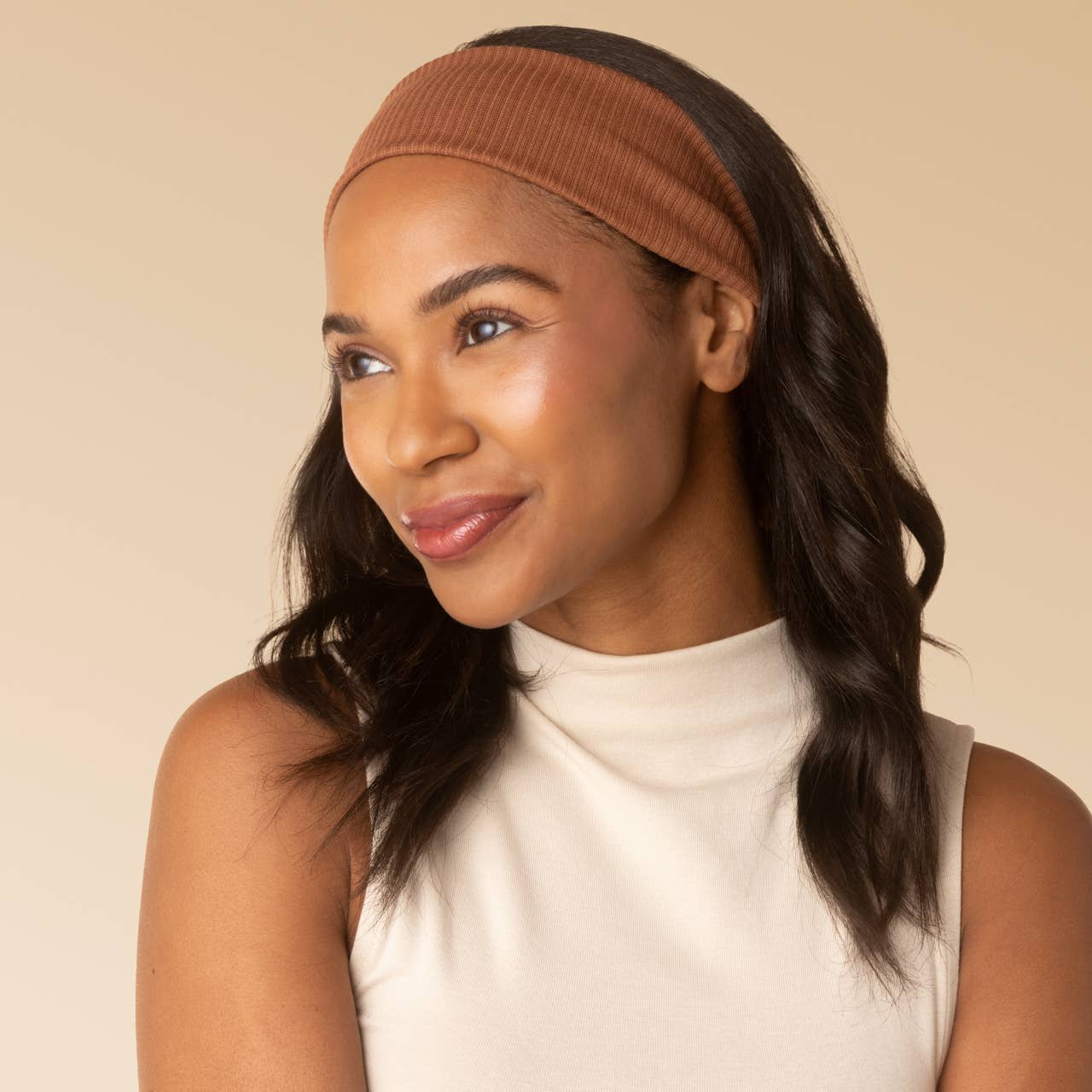 KITSCH - Recycled Fabric Ribbed Elastic Headbands 2pc Set - Mocha & Chocolate