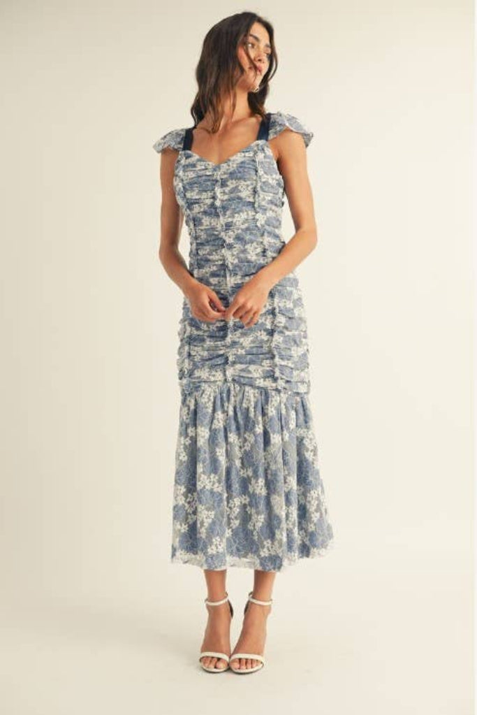 Lace Bloom Midi Dress - Blue