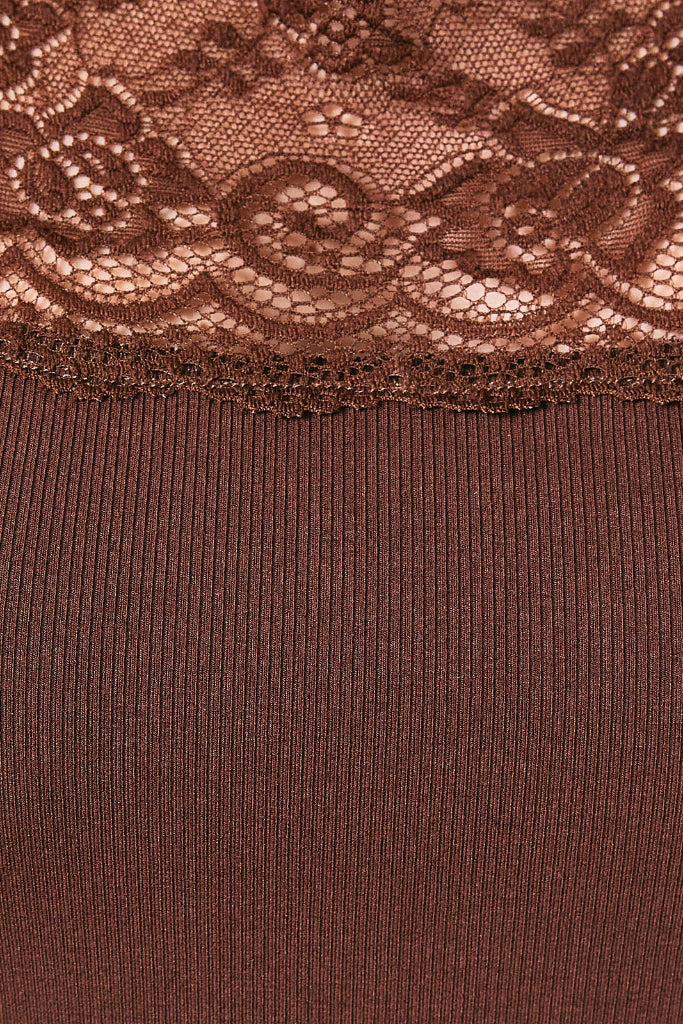 Hold Tight Ribbed Lace Dress - Brown
