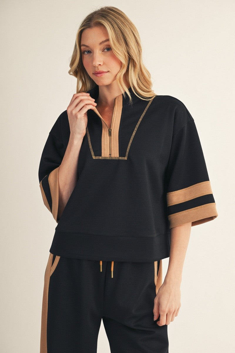 Enjoy Bliss Half Zip Top - Black
