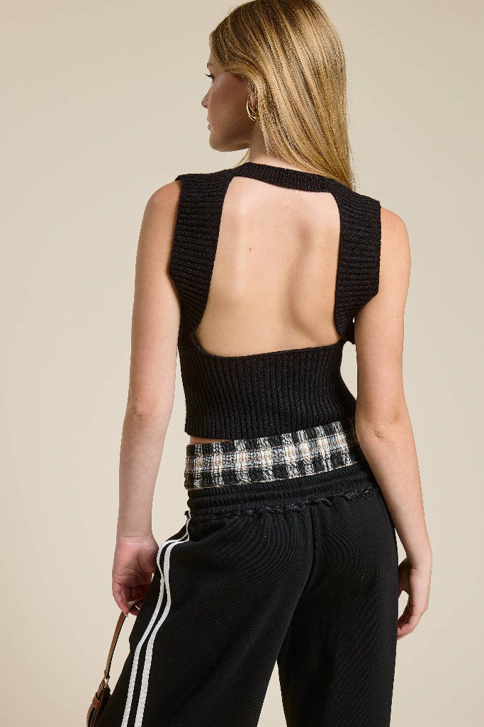 Letting Go Cutout Back Crop Top - Black