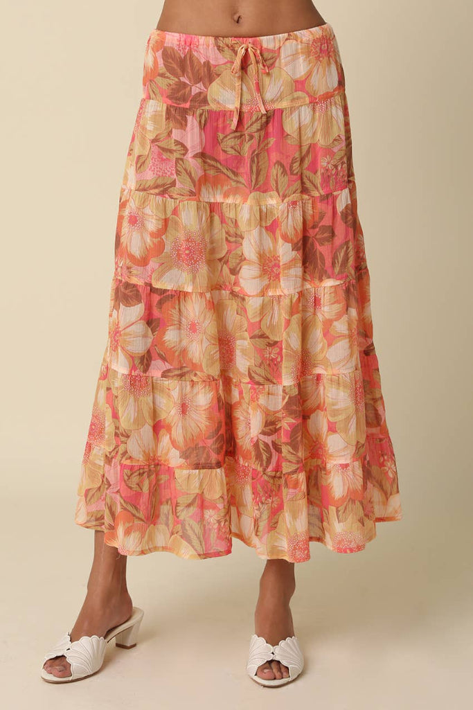Cool About It Floral Tiered Maxi Skirt - Multi Coral
