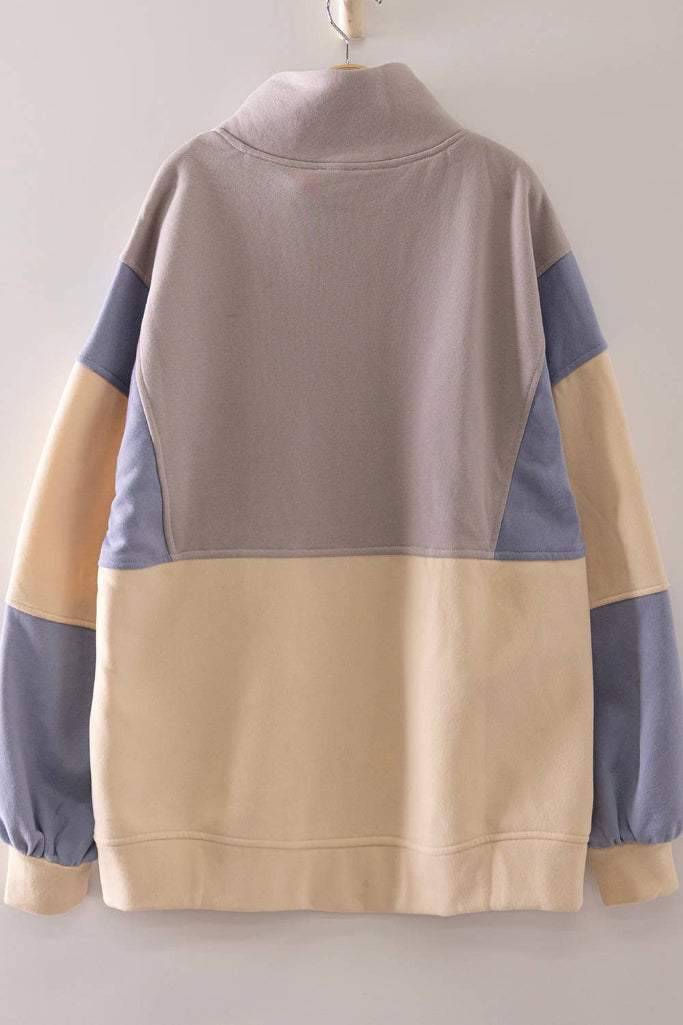 Better Bet Half Snap Sweatshirt - Beige/Lilac