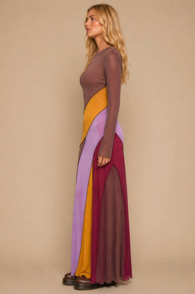 Carried Away Patchwork Maxi Dress - Brown Multi