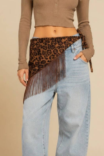Wild Rhythm Fringe Waist Scarf - Leopard