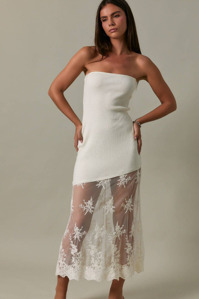 Angel Energy Ribbed Lace Maxi Dress - Ivory