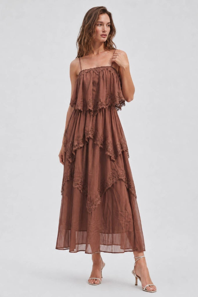 Elevated Tiered Midi Dress - Brown