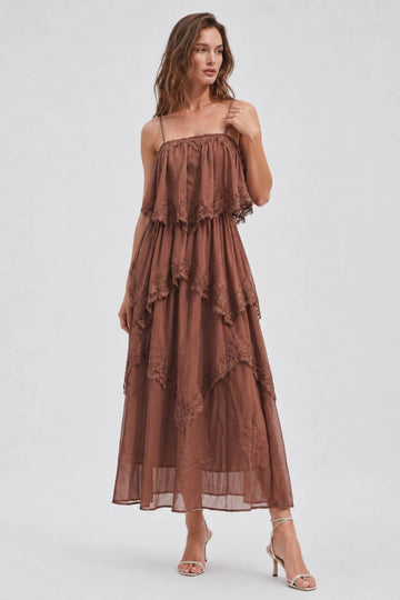 Elevated Tiered Midi Dress - Brown