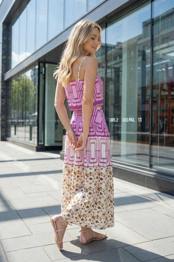 Getaway Glow Top & Midi Skirt Set - Lilac Multi