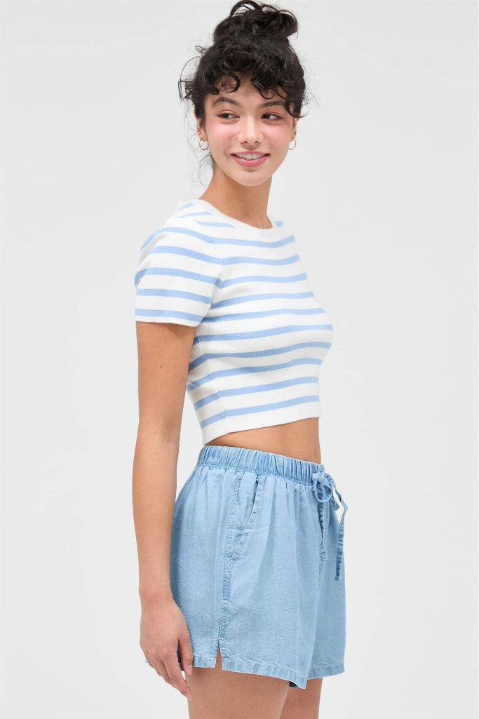 Stop And Look Striped Crop Top - Light Blue