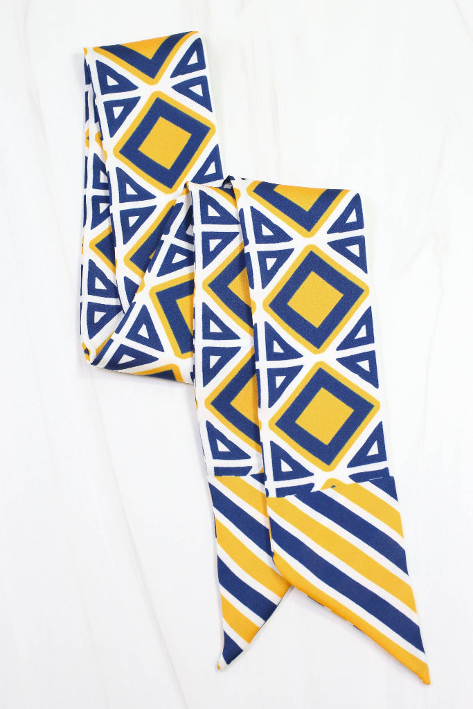 Barrett Tile Skinny Scarf - Navy/Gold