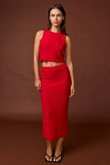 Enya Cropped Knit Top - Red