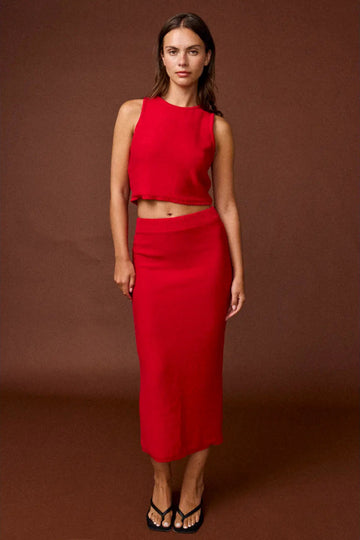 Enya Knit Midi Skirt - Red