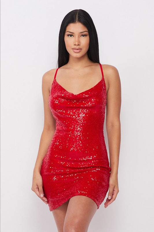 Ronnie Sequin Mini Dress- Red
