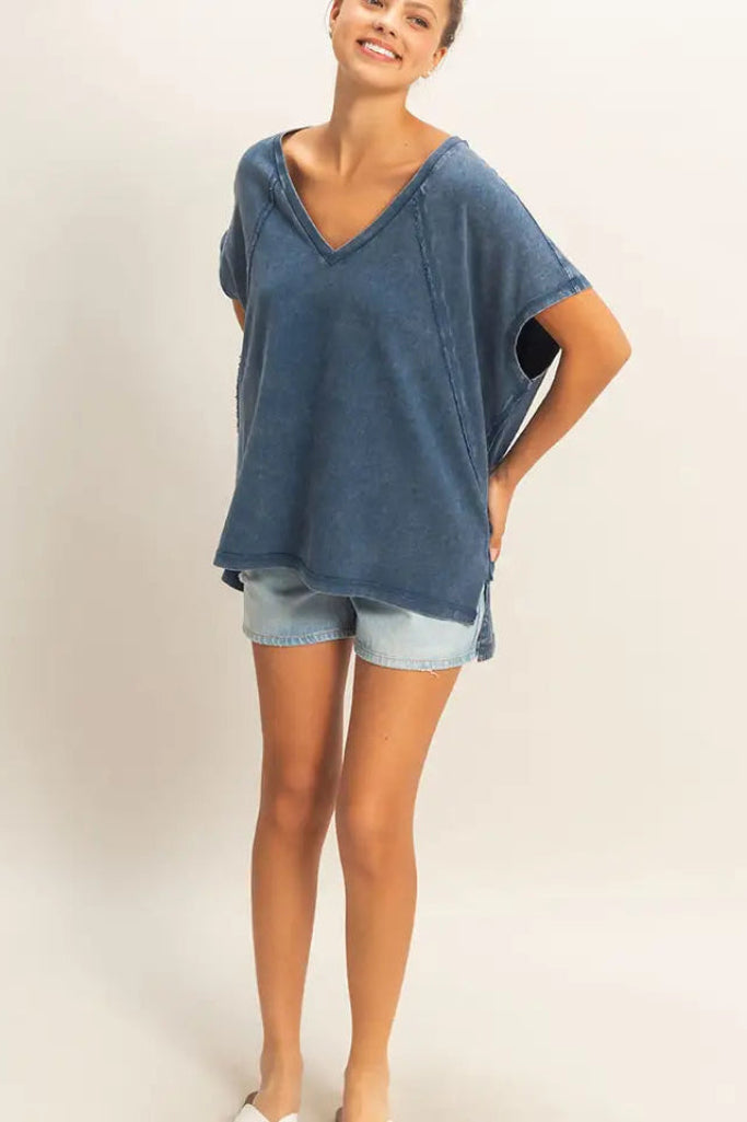 Soft Touch Oversized Top- Navy