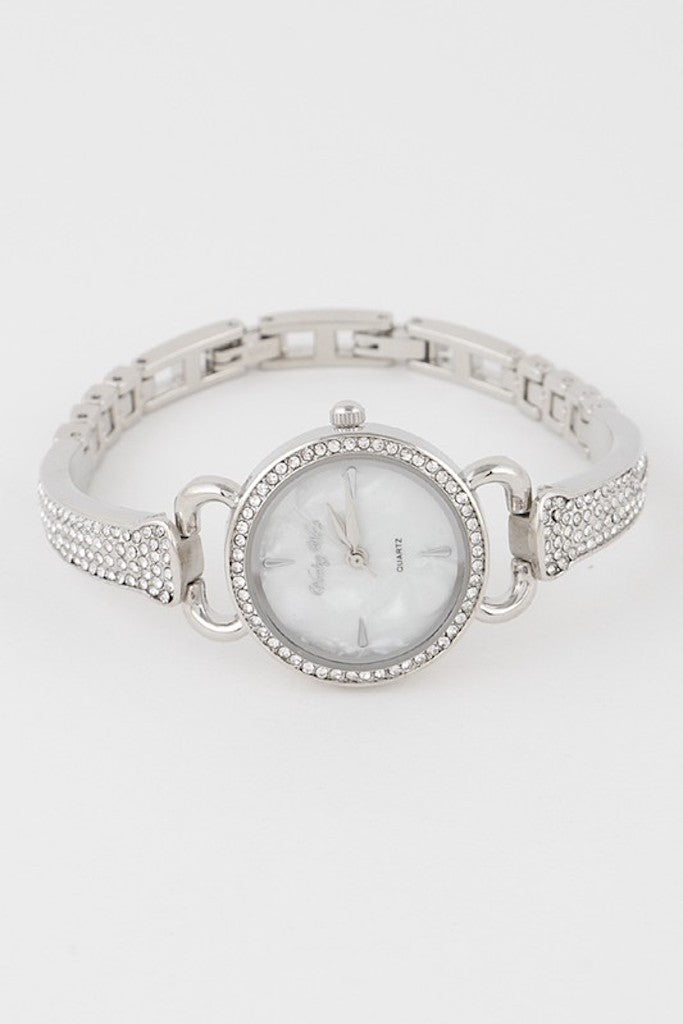 Cleo Rhinestone Watch- Silver