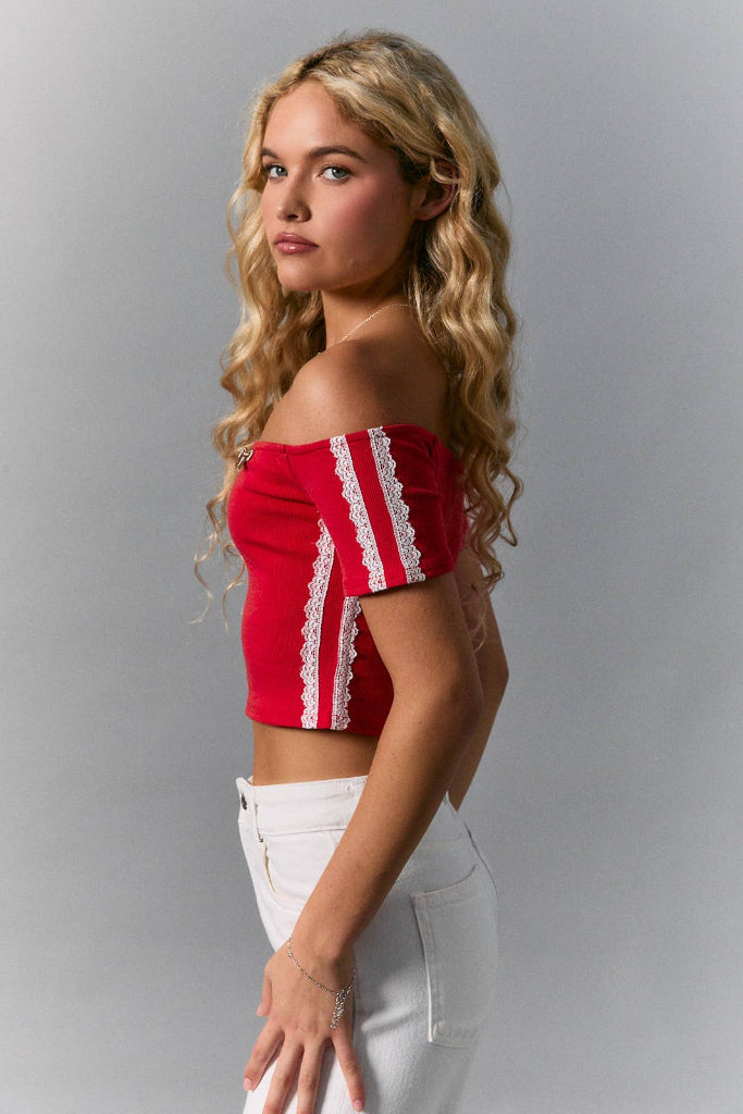 Charmer Lace Crop Top - Red