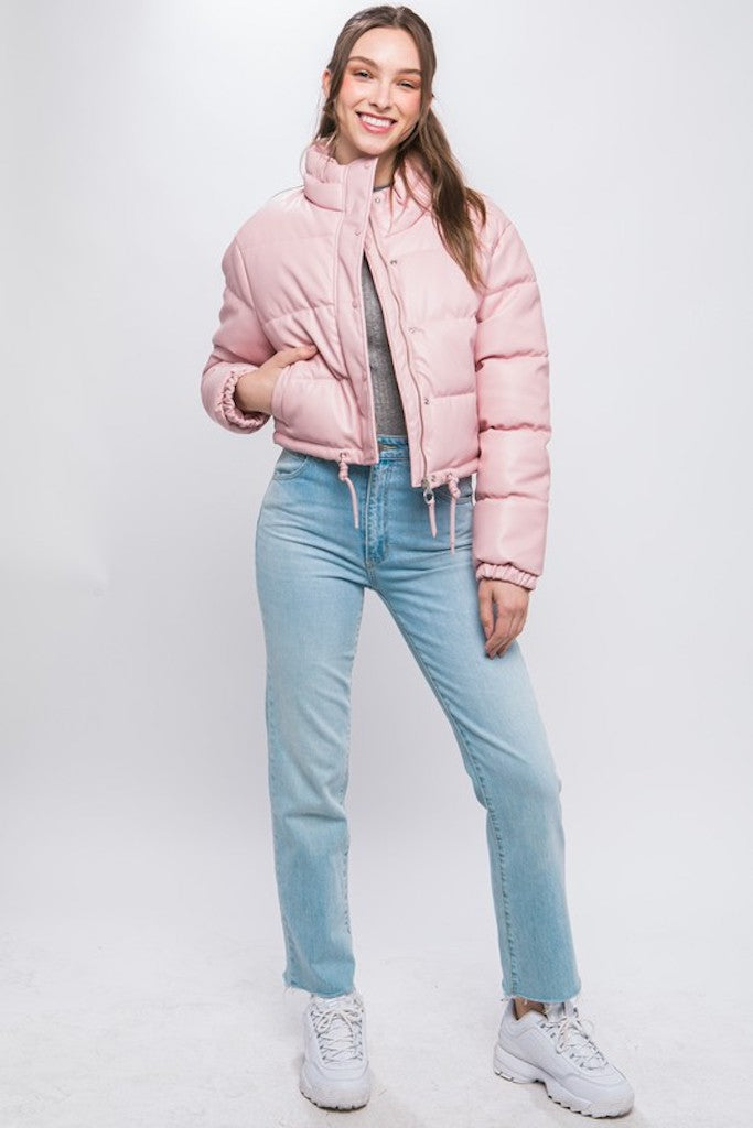 Knowing Better Pleather Puffer Jacket- Pink