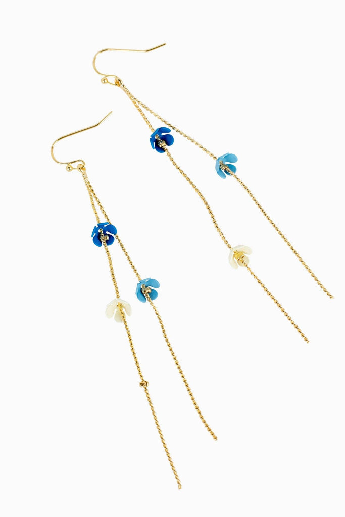 Petal Drop Earrings - Blue/Gold