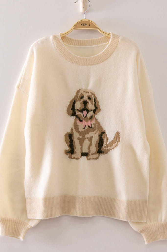 Fur Ever Puppy Knit Sweater - Ivory