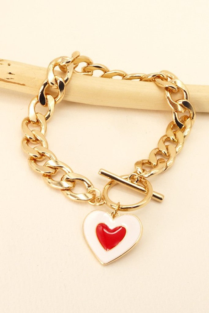 Priya Heart Toggle Bracelet- Gold/Red