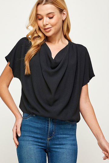 Into The Unknown Cowl Neck Top - Black