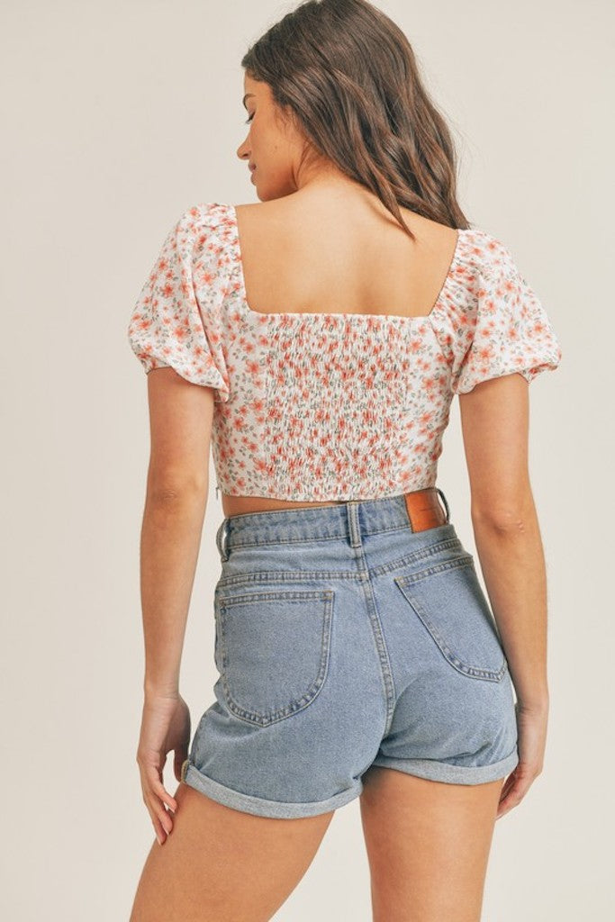 Romantic Outing Floral Crop Top- Coral