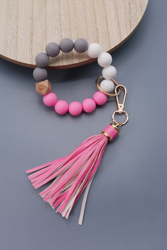 Rubber Beaded Tassel Key Holder