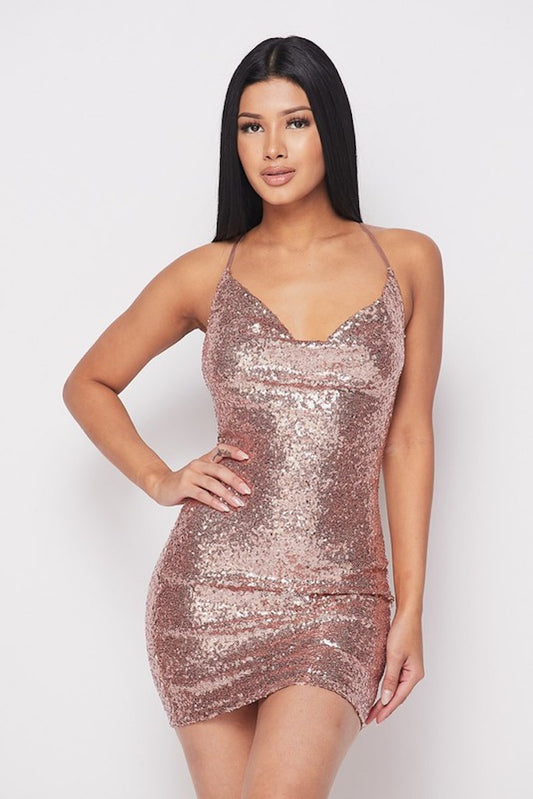 Ronnie Sequin Mini Dress- Rose Gold