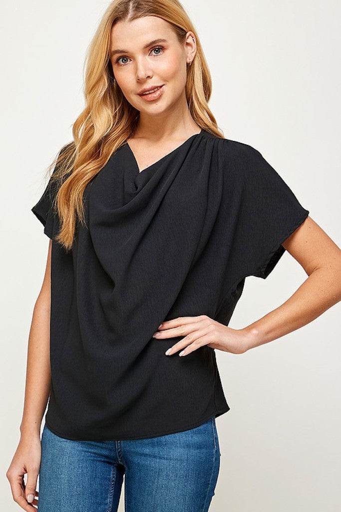 Into The Unknown Cowl Neck Top - Black